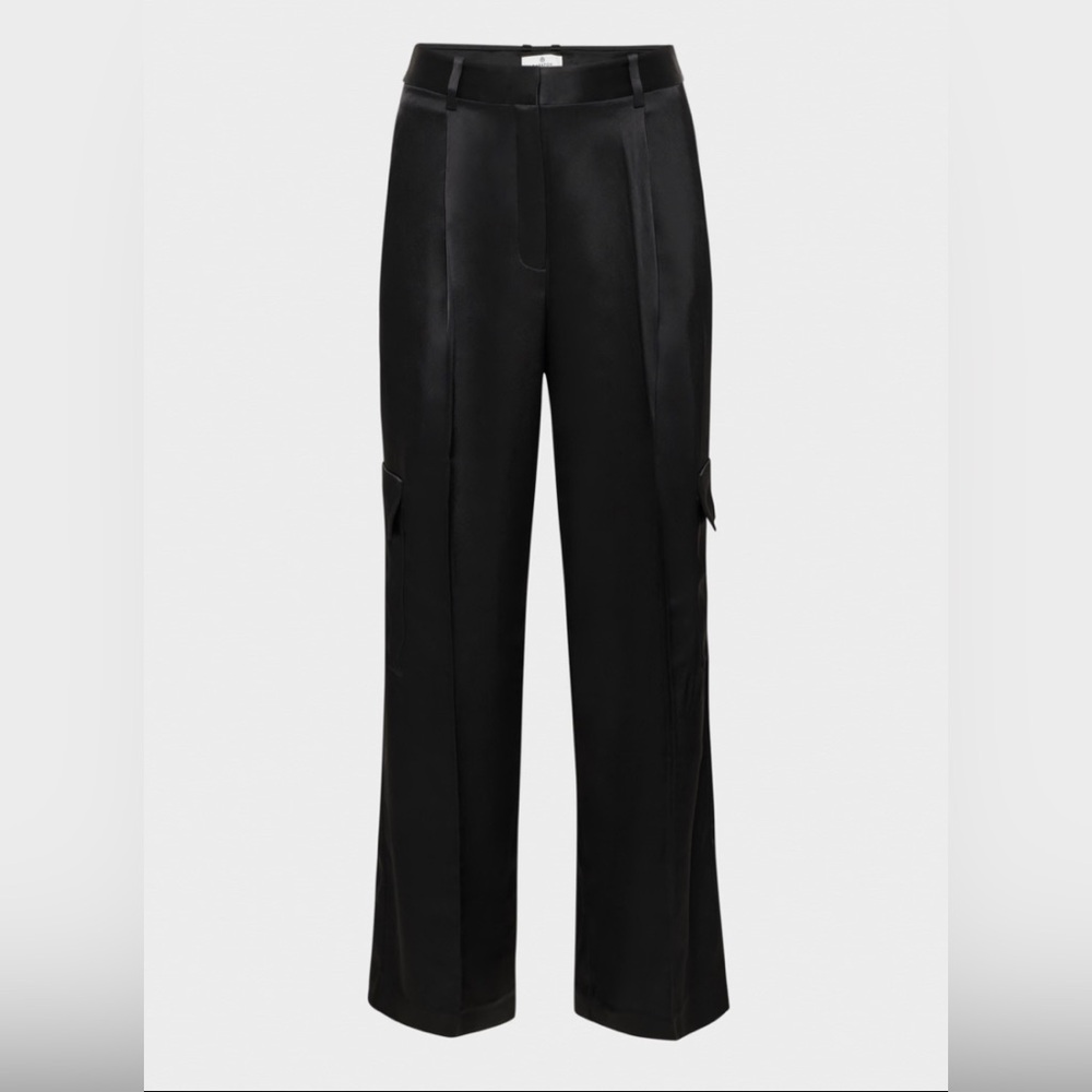 Aritzia Babaton Outgoing Satin Cargo Pant #112003 Black Size 8